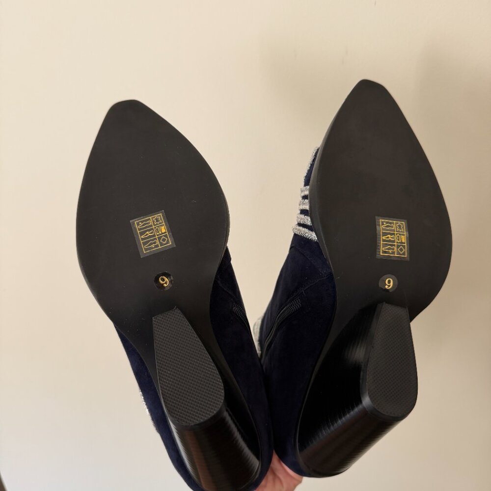 Jeffrey Campbell Gatlin Booties NWT Navy Suede Silver Western Sz 9 - Picture 7 of 10